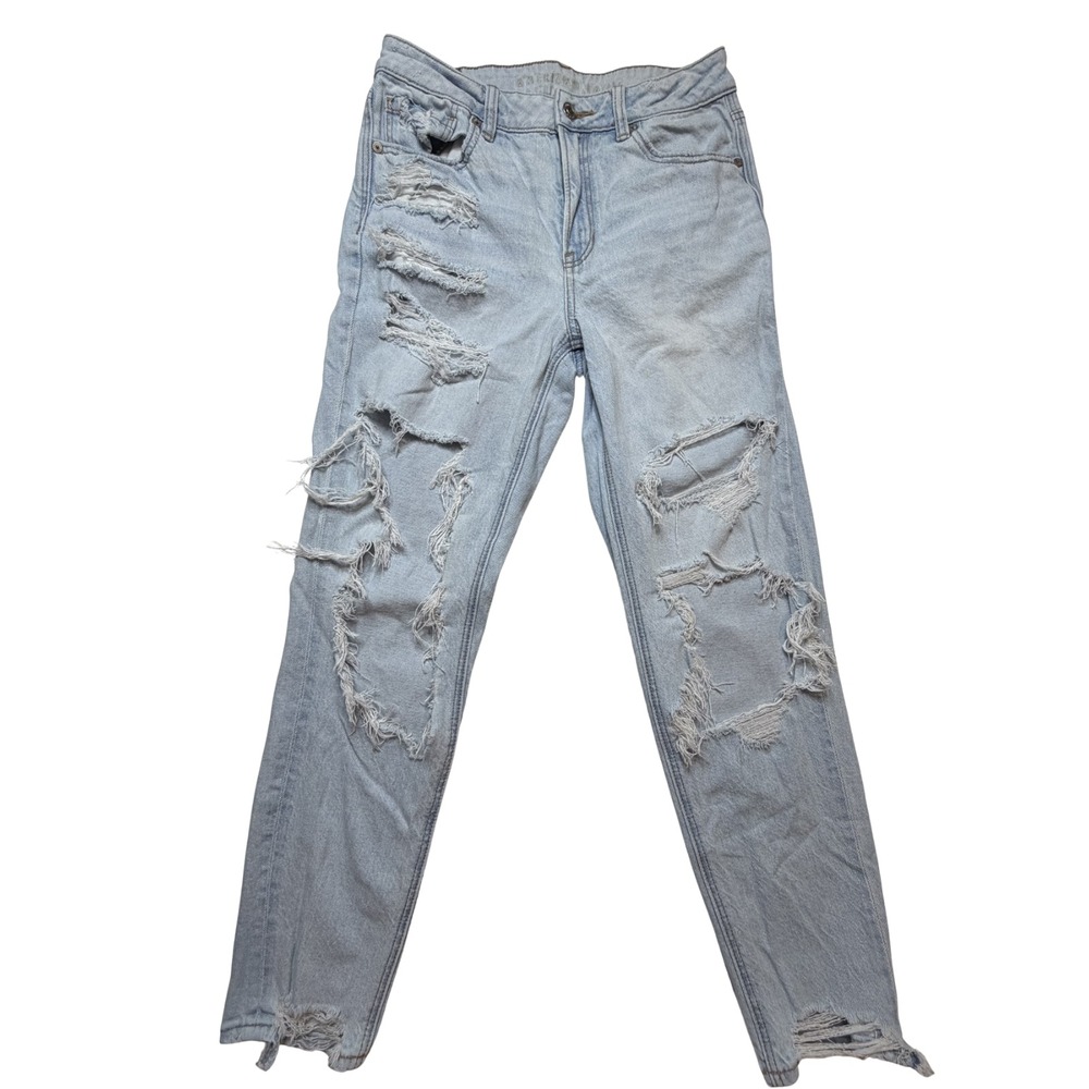 American Eagle Mom Jeans Size 2 Light Wash Distressed Ripped High Rise Straight